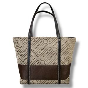 Vintage Y2K Coach Signature Brown & Tan Lozenge Tote Bag Shoulder Bag